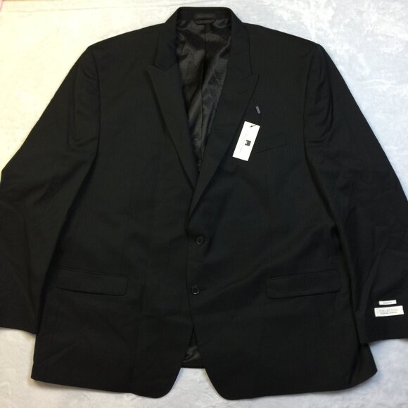 New! Michael Strahan Jacket Blazer Mens 56L Black Striped Wool Classic Fit - Picture 1 of 16